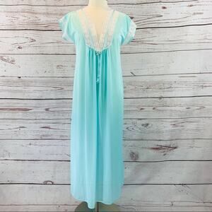 Nightgown aqua lace silky vintage medium